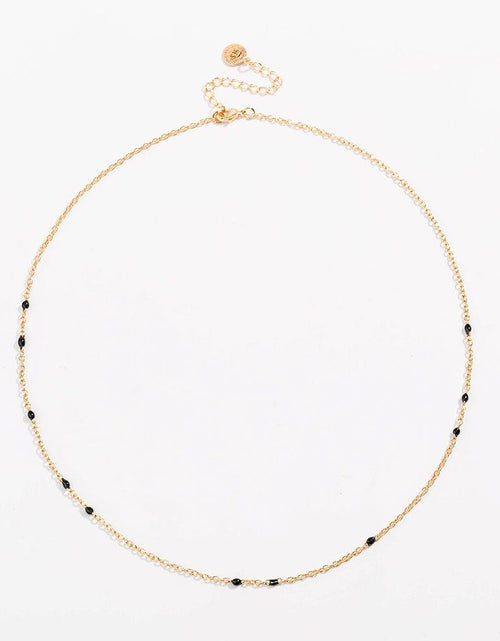 Load image into Gallery viewer, Dainty Black Onyx Beaded Link Necklace for Women in White or Yellow Gold by Hollywood Sensation®
