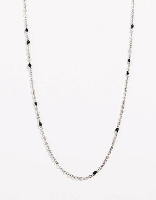 Load image into Gallery viewer, Dainty Black Onyx Beaded Link Necklace for Women in White or Yellow Gold by Hollywood Sensation®
