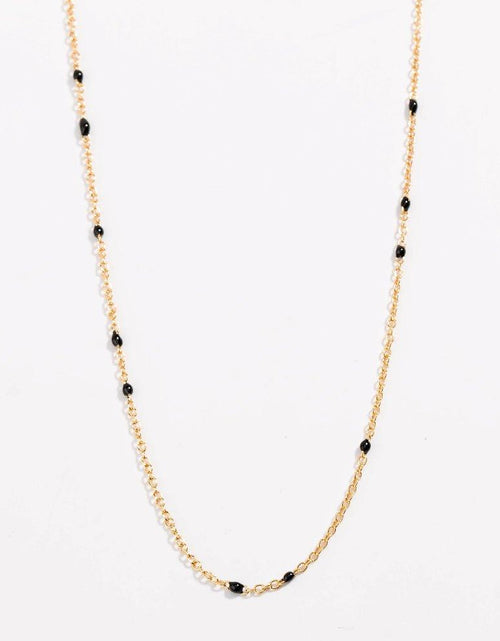 Load image into Gallery viewer, Dainty Black Onyx Beaded Link Necklace for Women in White or Yellow Gold by Hollywood Sensation®
