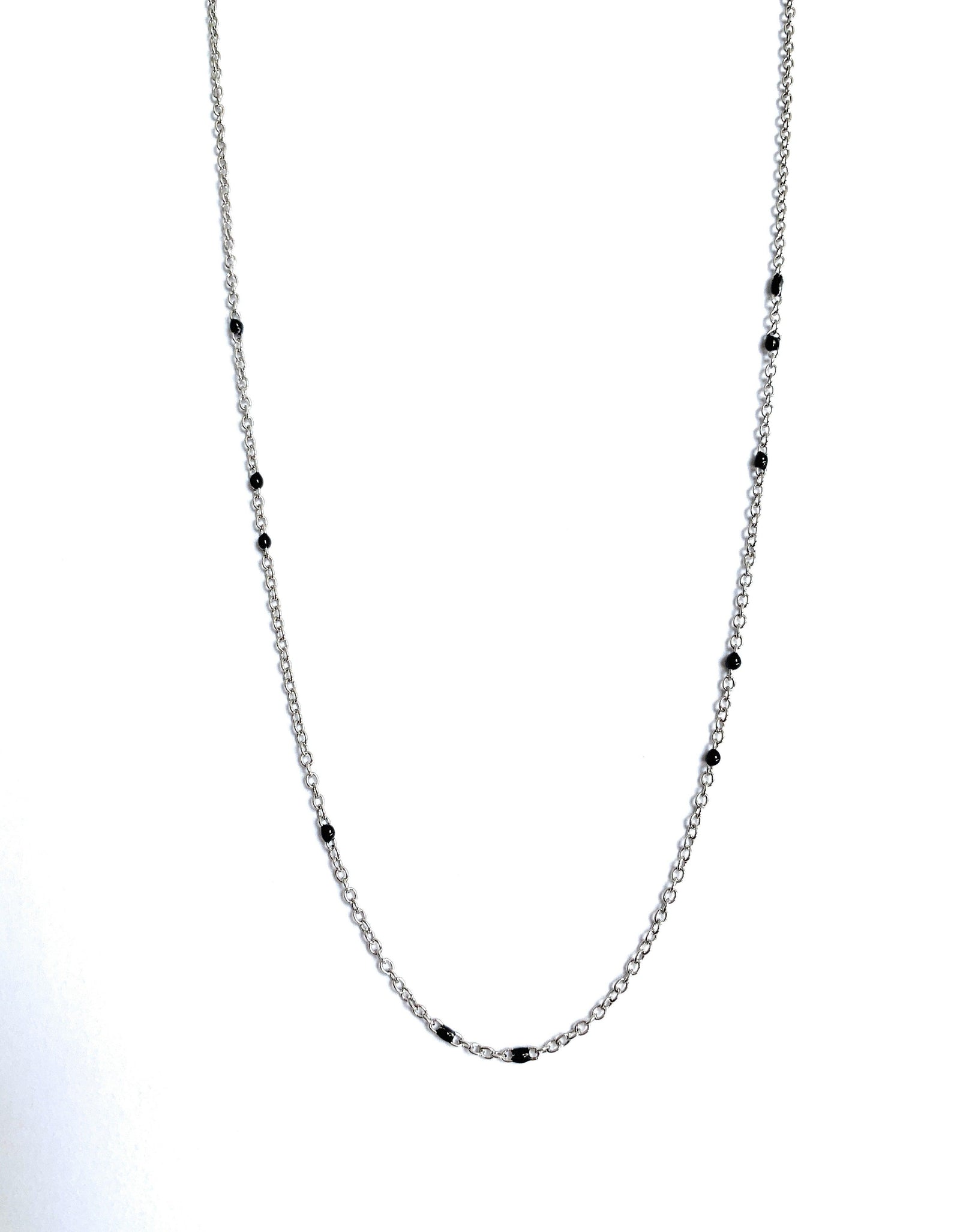 Dainty Black Onyx Beaded Link Necklace for Women in White or Yellow Gold by Hollywood Sensation®
