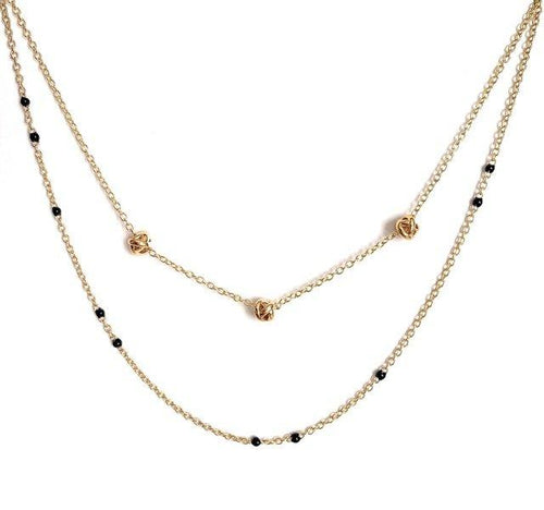 Load image into Gallery viewer, Dainty Black Onyx Beaded Link Necklace for Women in White or Yellow Gold by Hollywood Sensation®
