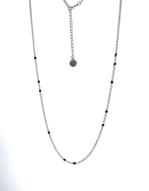 Load image into Gallery viewer, Dainty Black Onyx Beaded Link Necklace for Women in White or Yellow Gold by Hollywood Sensation®
