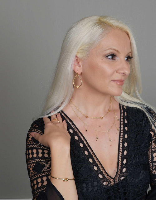 Load image into Gallery viewer, Dainty Black Onyx Beaded Link Necklace for Women in White or Yellow Gold by Hollywood Sensation®
