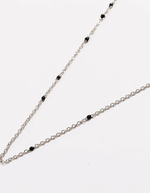 Load image into Gallery viewer, Dainty Black Onyx Beaded Link Necklace for Women in White or Yellow Gold by Hollywood Sensation®
