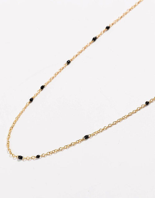 Load image into Gallery viewer, Dainty Black Onyx Beaded Link Necklace for Women in White or Yellow Gold by Hollywood Sensation®
