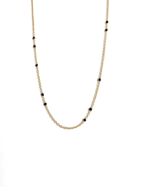 Load image into Gallery viewer, Dainty Black Onyx Beaded Link Necklace for Women in White or Yellow Gold by Hollywood Sensation®
