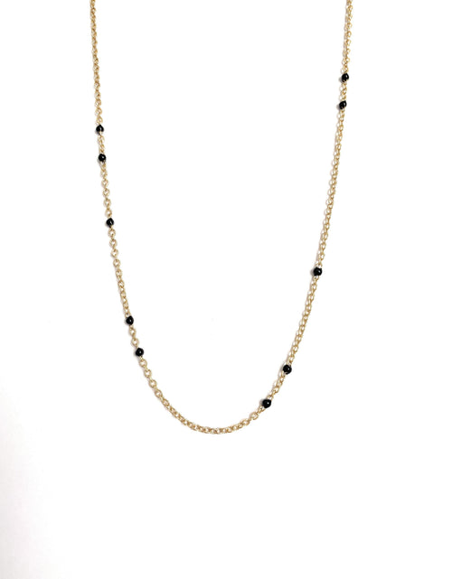 Load image into Gallery viewer, Dainty Black Onyx Beaded Link Necklace for Women in White or Yellow Gold by Hollywood Sensation®
