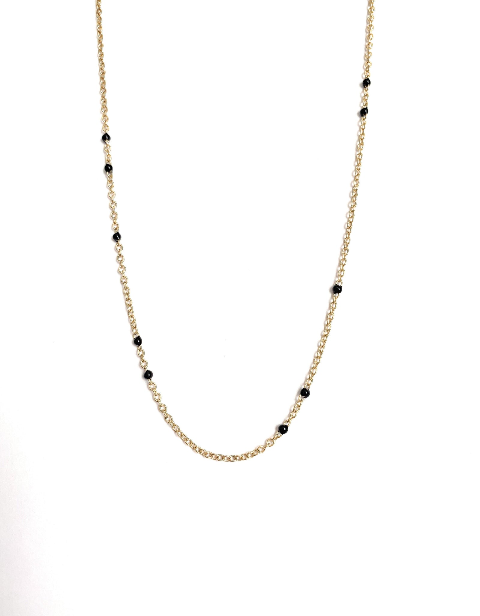 Dainty Black Onyx Beaded Link Necklace for Women in White or Yellow Gold by Hollywood Sensation®