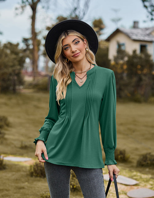 Load image into Gallery viewer, Notched Neck Flounce Sleeve Blouse
