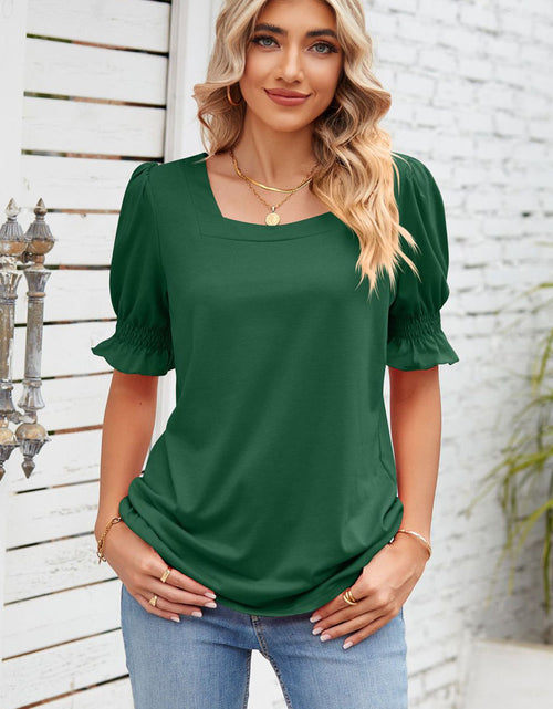Load image into Gallery viewer, Smocked Square Neck Short Sleeve T-Shirt
