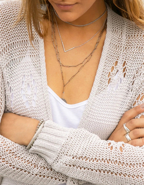 Load image into Gallery viewer, Openwork Side Slit Open Front Long Sleeve Cardigan
