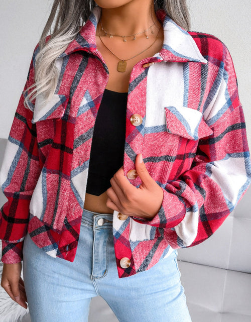 Load image into Gallery viewer, Plaid Collared Neck Long Sleeve Jacket
