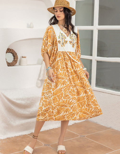 Load image into Gallery viewer, Printed Tie Neck Midi Dress
