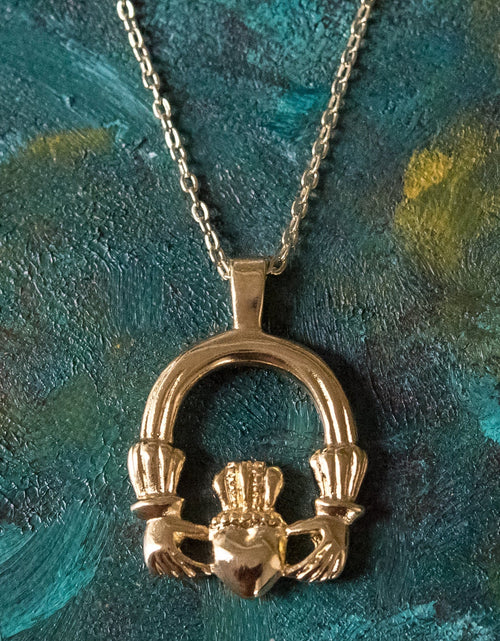 Load image into Gallery viewer, Vintage Claddagh Necklace 18k White Gold Electroplated Made in the USA by PVD Vintage Jewelry
