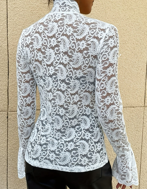 Load image into Gallery viewer, Mock Neck Long Sleeve Lace Top
