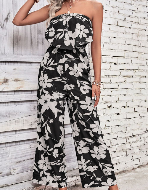 Load image into Gallery viewer, Perfee Floral Strapless Wide Leg Jumpsuit

