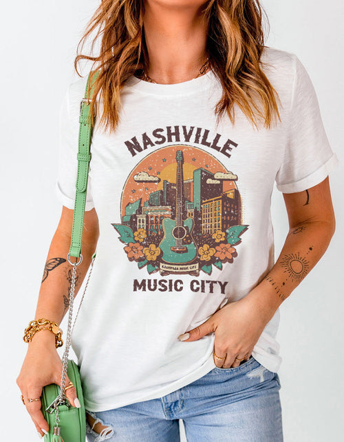 Load image into Gallery viewer, NASHVILLE MUSIC CITY Graphic Round Neck Tee
