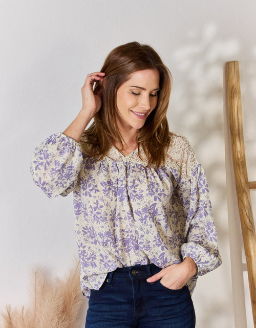 Load image into Gallery viewer, Hailey &amp; Co Full Size Lace Detail Printed Blouse
