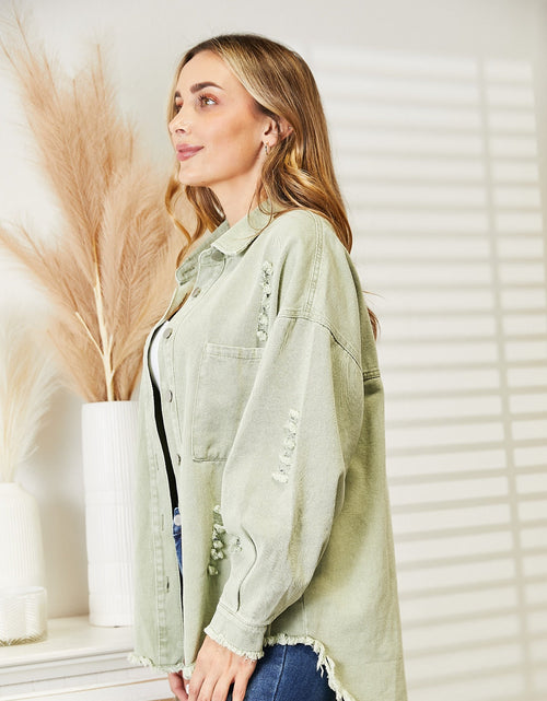 Load image into Gallery viewer, Distressed Raw Hem Denim Jacket
