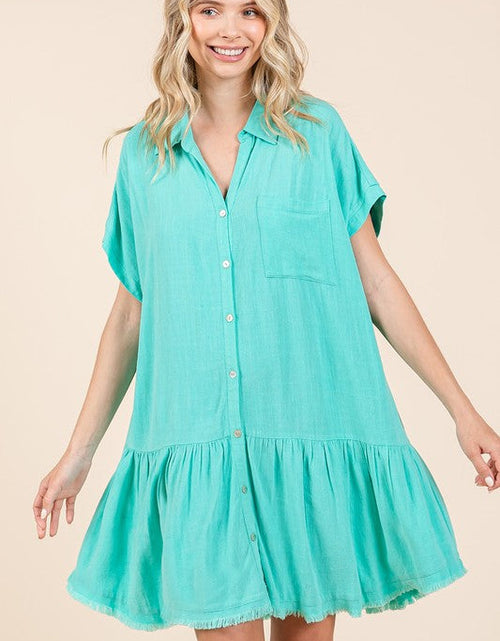 Load image into Gallery viewer, Mittoshop Linen Blend Button Down Shirt Mini Dress
