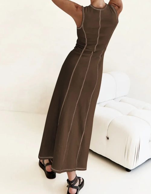 Load image into Gallery viewer, Contrast Stitching Round Neck Sleeveless Midi Dress
