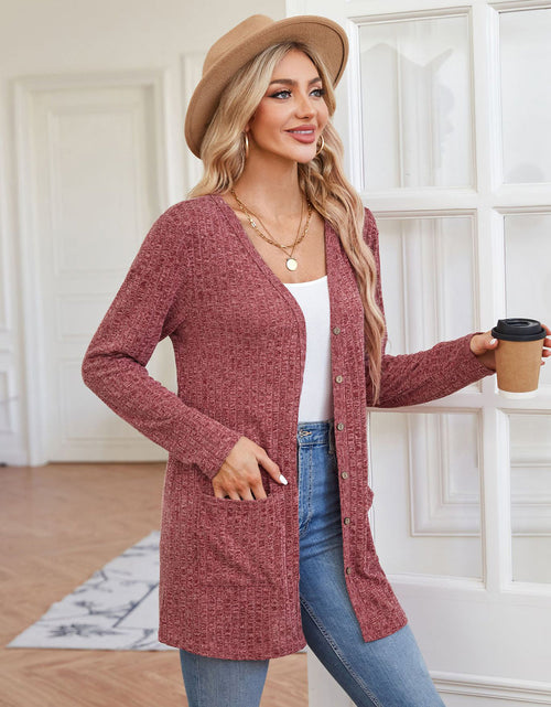 Load image into Gallery viewer, Ribbed Button Up Cardigan with Pockets
