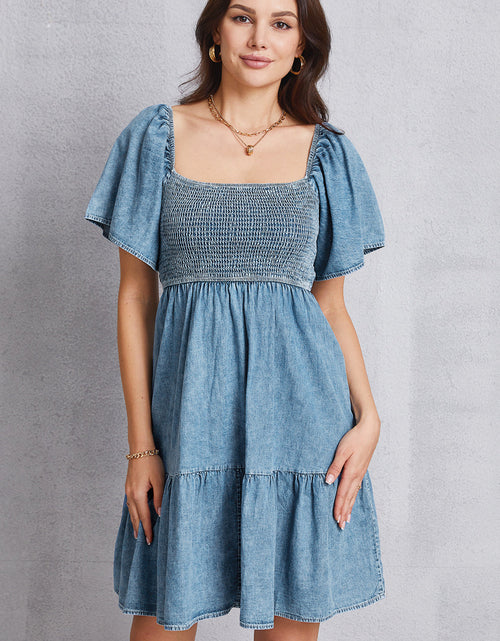 Load image into Gallery viewer, Smocked Square Neck Mini Denim Dress
