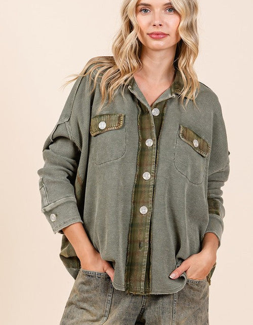 Load image into Gallery viewer, Mittoshop Mineral Washed Plaid Button Down Shacket
