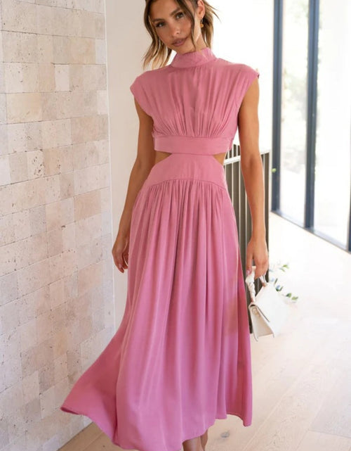 Load image into Gallery viewer, Cutout Mock Neck Sleeveless Ruched Dress
