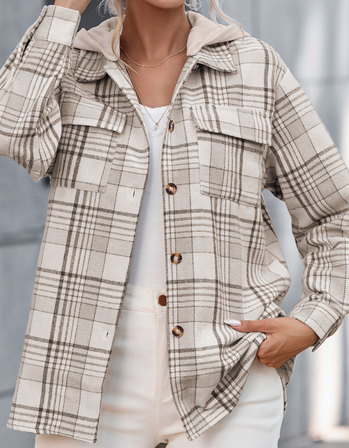 Load image into Gallery viewer, Plaid Removable Hood Button Up Shacket
