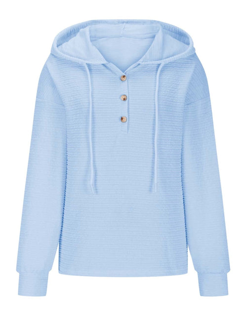 Load image into Gallery viewer, Drawstring Quarter Button Long Sleeve Hoodie
