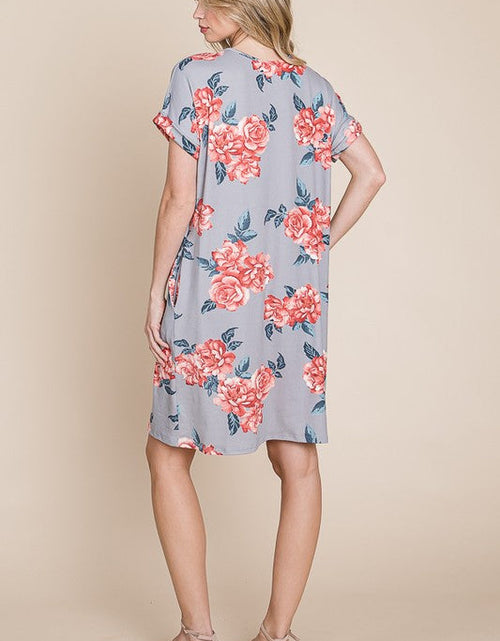 Load image into Gallery viewer, BOMBOM Floral Round Neck Short Tee Dress with Pockets
