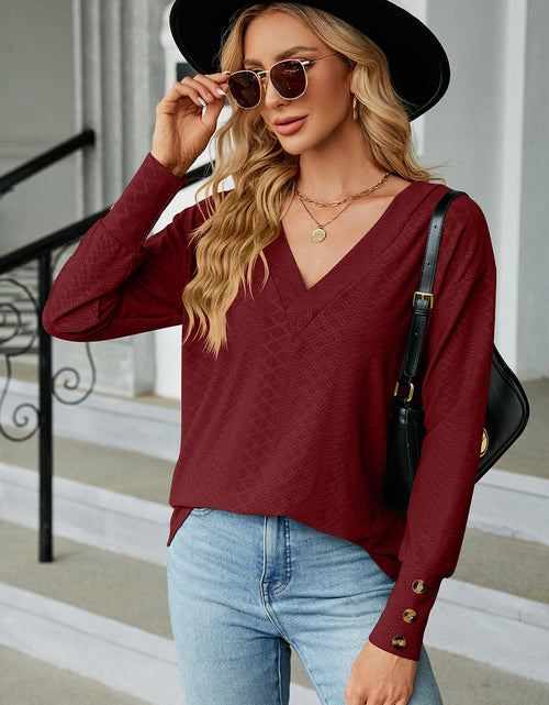 Load image into Gallery viewer, V-Neck Lantern Sleeve T-Shirt
