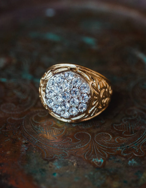 Load image into Gallery viewer, Vintage Men's Ring Clear Austrian Crystals 18k White or Yellow Gold Electroplated Made in USA by PVD Vintage Jewelry
