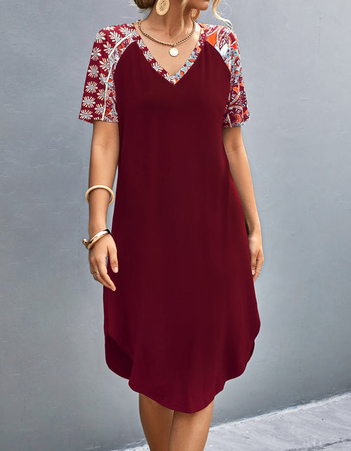 Load image into Gallery viewer, Printed V-Neck Short Sleeve Dress
