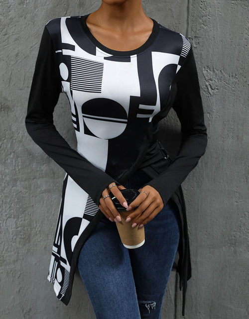 Load image into Gallery viewer, Perfee Geometric Round Neck Long Sleeve T-Shirt
