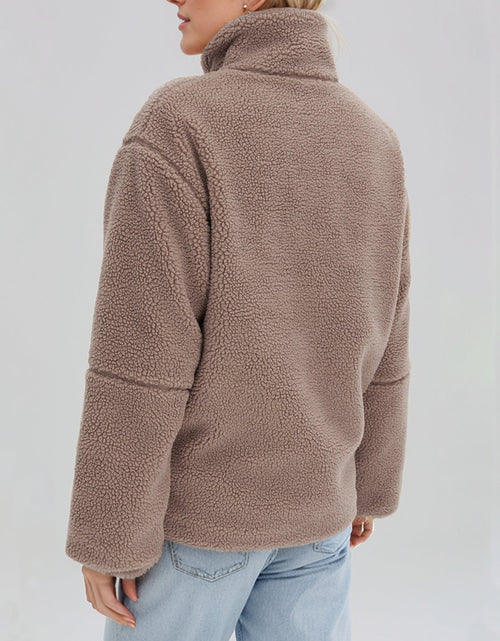 Load image into Gallery viewer, Turtleneck Zip Up Long Sleeve Plush Jacket
