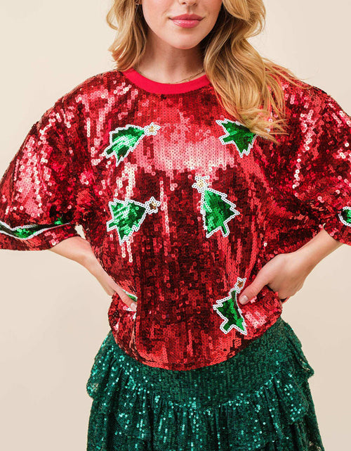 Load image into Gallery viewer, Sequin Round Neck Half Sleeve Top
