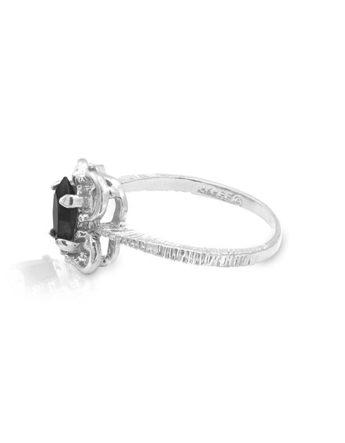 Load image into Gallery viewer, Vintage Jewelry Marquise Cut Jet Black Crystal Cocktail Ring in 18k White Gold Electroplate by PVD Vintage Jewelry
