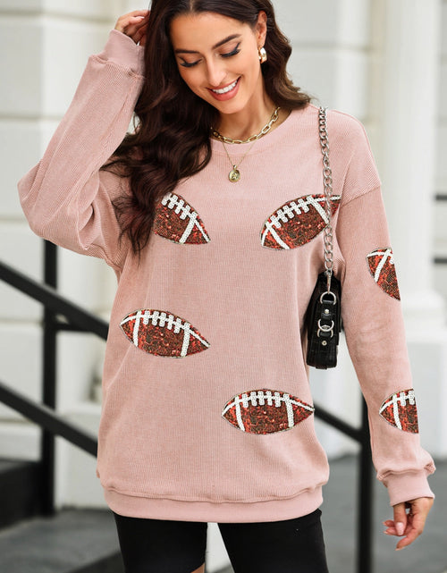 Load image into Gallery viewer, Sequin Football Patch Corduroy Sweatshirt
