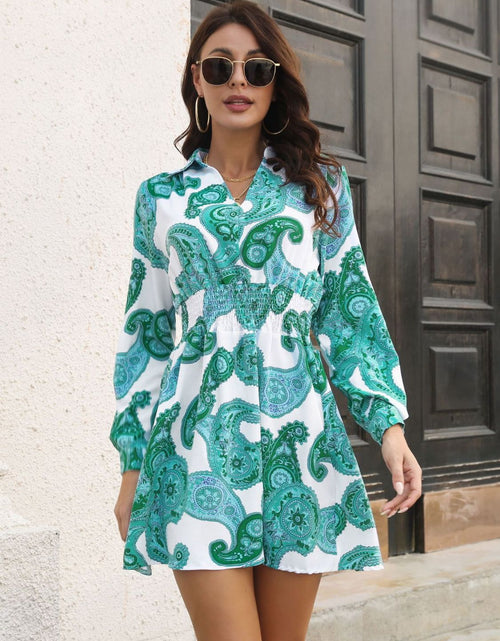 Load image into Gallery viewer, Paisley Print Johnny Collar Smocked Dress
