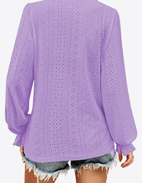 Load image into Gallery viewer, Eyelet V-Neck Flounce Sleeve Blouse
