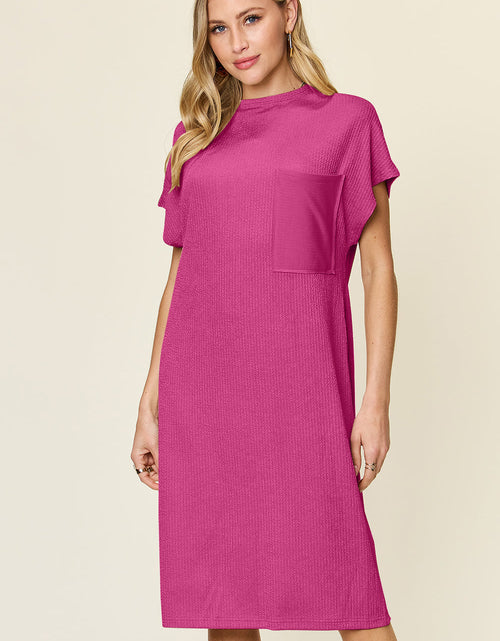 Load image into Gallery viewer, Double Take Full Size Texture Mock Neck Short Sleeve Dress
