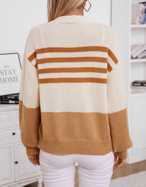 Load image into Gallery viewer, Color Block V-Neck Button Down Long Sleeve Cardigan
