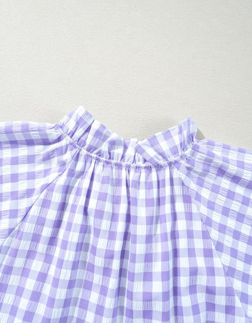 Load image into Gallery viewer, Plaid Tie Neck Short Sleeve Babydoll Mini Dress

