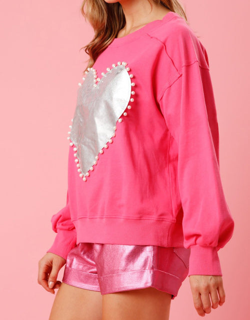 Load image into Gallery viewer, Pearl Trim Round Neck Sweatshirt
