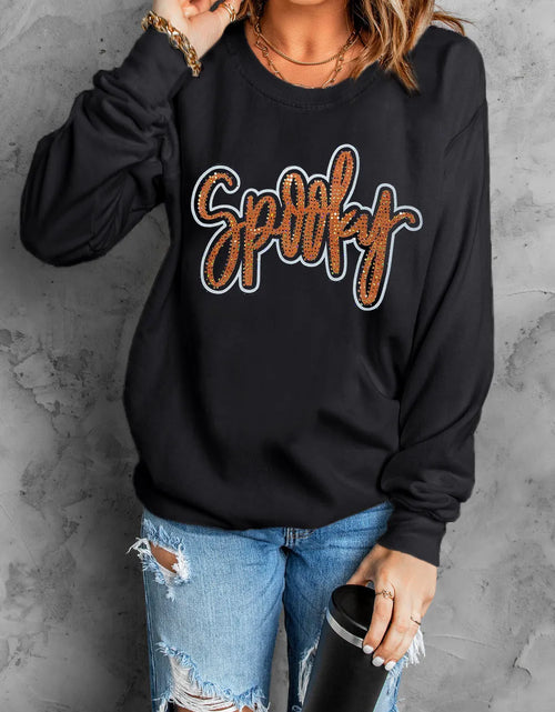 Load image into Gallery viewer, SPOOKY Rhinestone Round Neck Long Sleeve Sweatshirt
