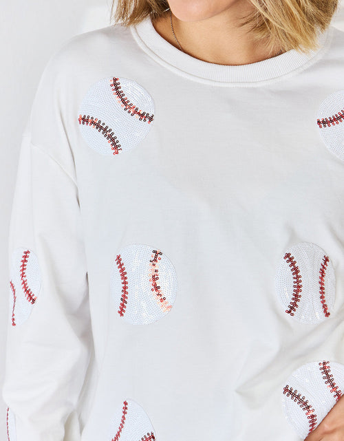 Load image into Gallery viewer, Sequin Baseball Round Neck Dropped Shoulder Sweatshirt
