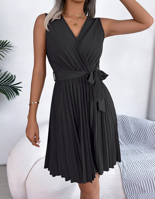 Load image into Gallery viewer, Tied Surplice Sleeveless Pleated Dress
