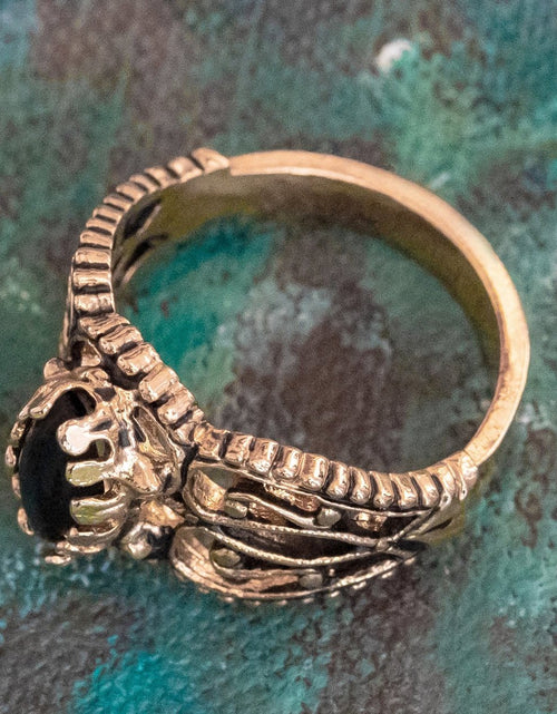 Load image into Gallery viewer, Vintage Ring Genuine Opal Cocktail Ring Antiqued 18kt Yellow Gold Electroplated Made in the USA by PVD Vintage Jewelry
